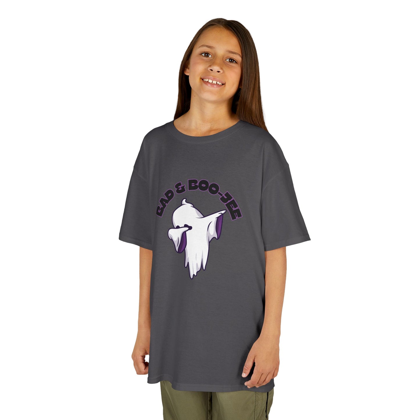 “Bad & Boo-jee” Funny Halloween Dance T-Shirt with Cute Ghost Dab Graphic - Kids Heavy Cotton™ Tee
