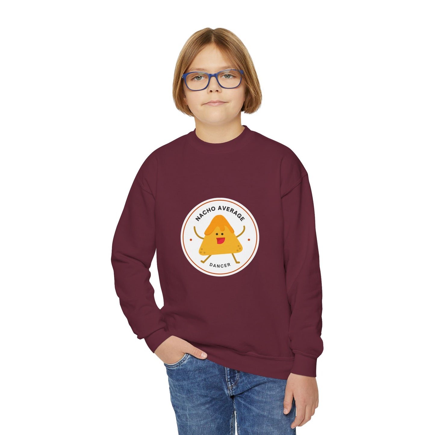 "Nacho Average Dancer" – Funny Youth Crewneck Dance Sweatshirt | Cute Nacho Graphic Kids Pullover