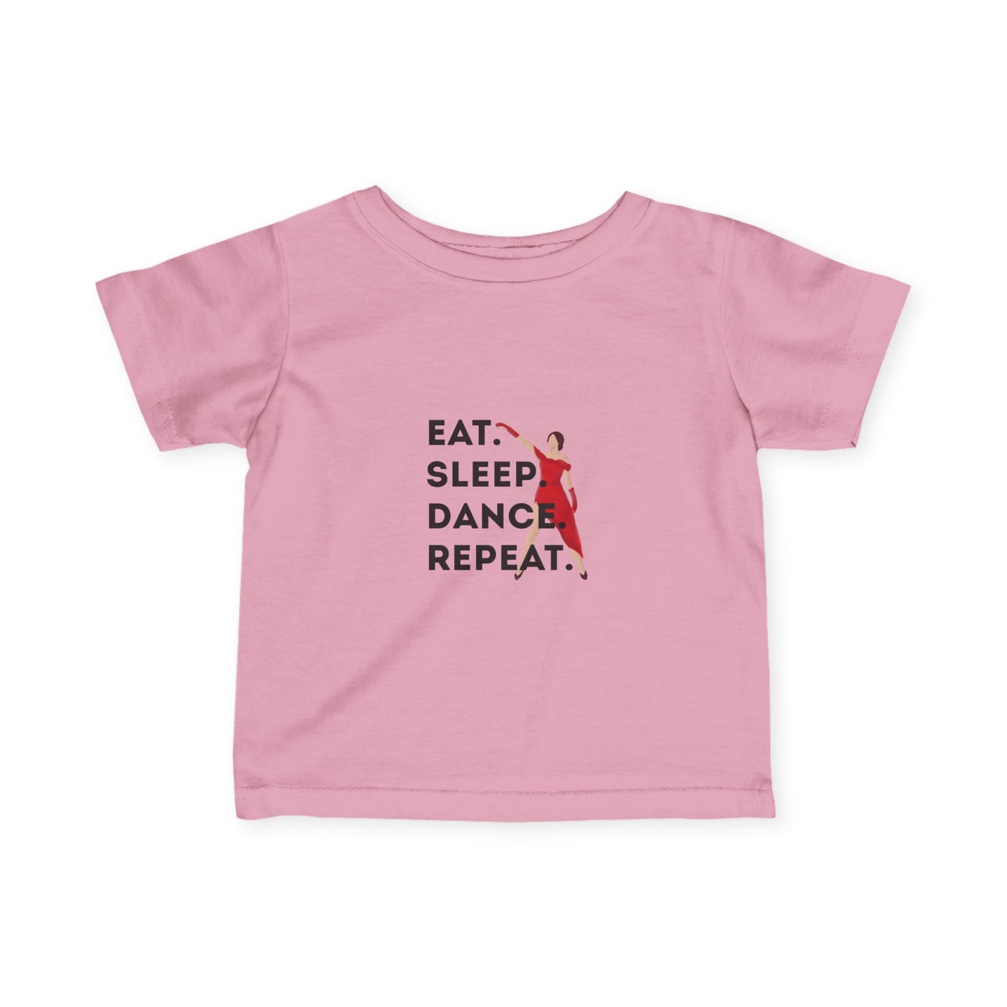 "Eat, Sleep, Dance, Repeat" Infant Fine Jersey Tee – Bold Dancer Graphic Baby Dance T-Shirt for Active Little Performers
