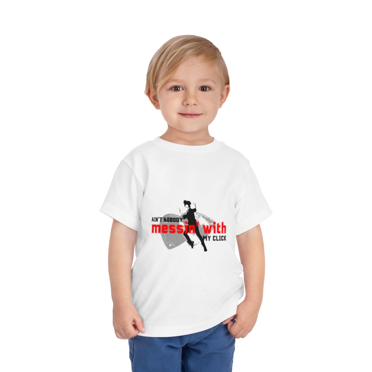 “Ain’t Nobody Messin’ With My Click” Toddler Short Sleeve T-Shirt – Tap Dance Graphic Tee with Tap Dancer Design for Kids