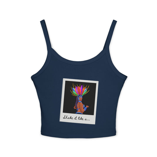 "Shake It Like a..." Women’s Spaghetti Strap Tank Top – Carnival-Inspired Samba Dancer Graphic | Fun Festival & Dancewear Top for Performers & Party Lovers