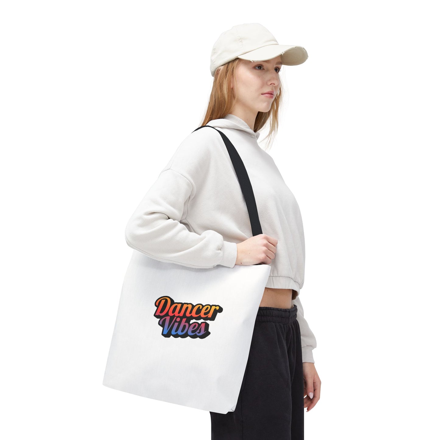 "Dancer Vibes" Canvas Tote Bag – Bold Dance-Themed Text Graphic Bag for Dancers, Students & Everyday Use