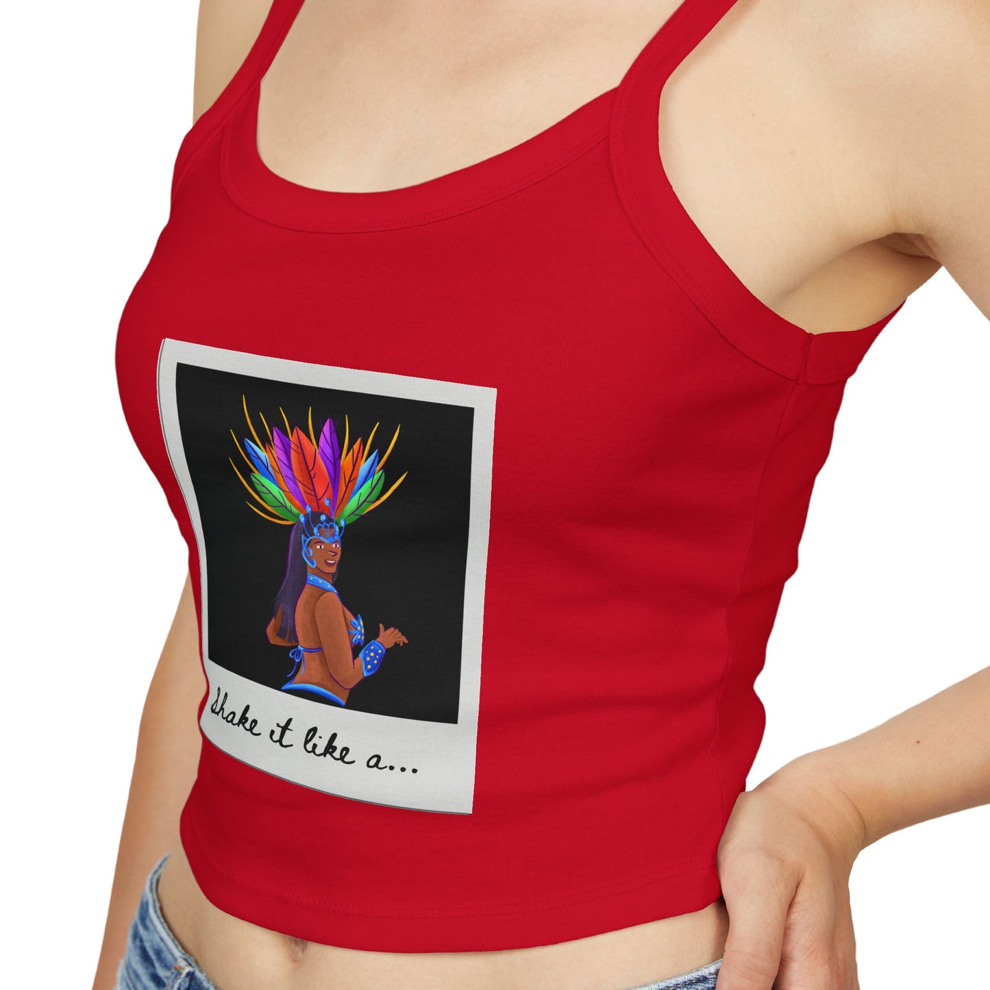 "Shake It Like a..." Women’s Spaghetti Strap Tank Top – Carnival-Inspired Samba Dancer Graphic | Fun Festival & Dancewear Top for Performers & Party Lovers