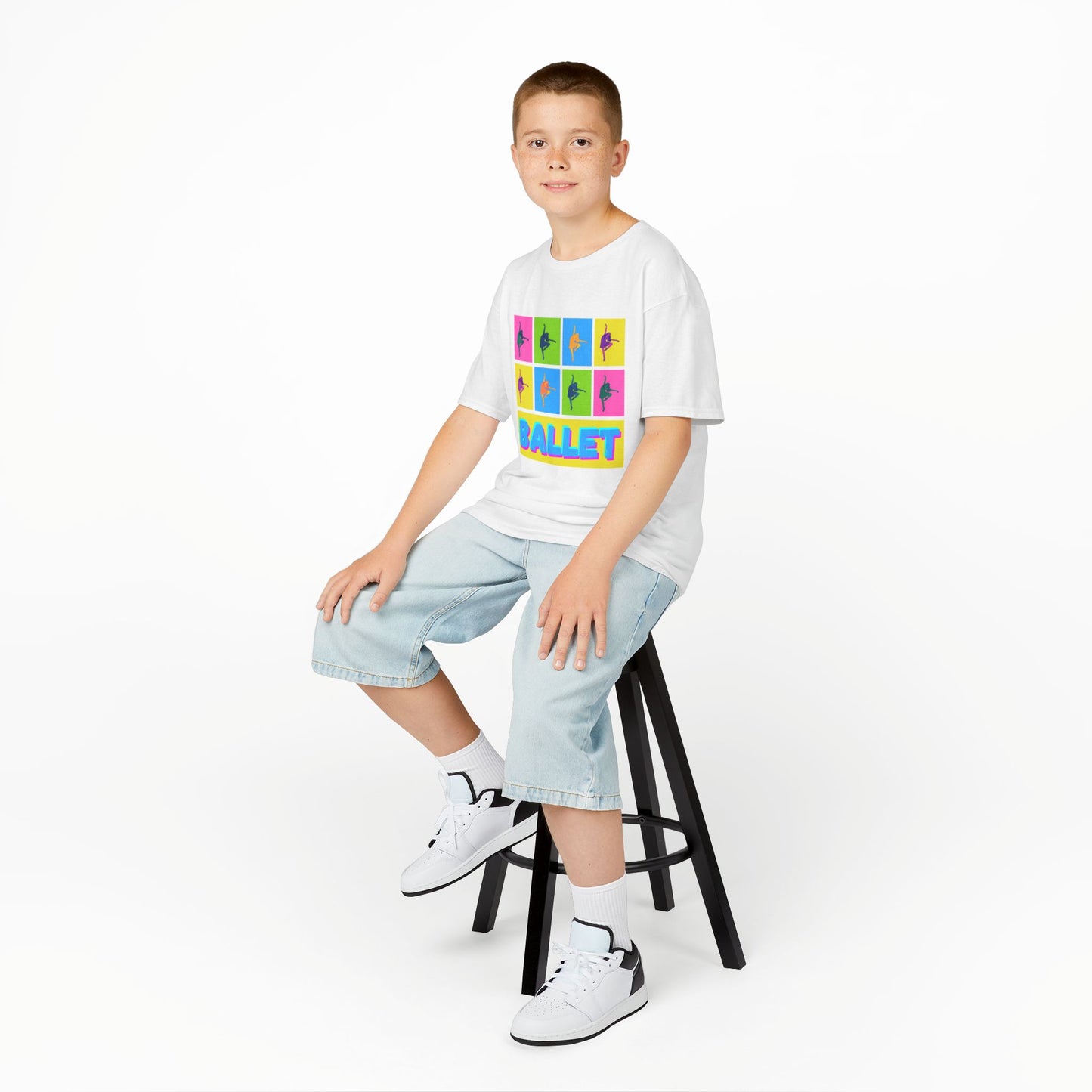 "Ballet" Youth Short Sleeve T-Shirt – Pop Art Inspired Design with Ballet Dancer Graphics – Dance Apparel for Kids