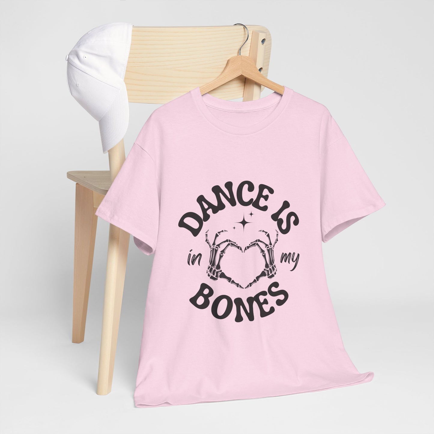 “Dance Is in My Bones” Halloween Dance T-Shirt with Cute Skeleton Heart Graphic - Unisex Heavy Cotton Tee
