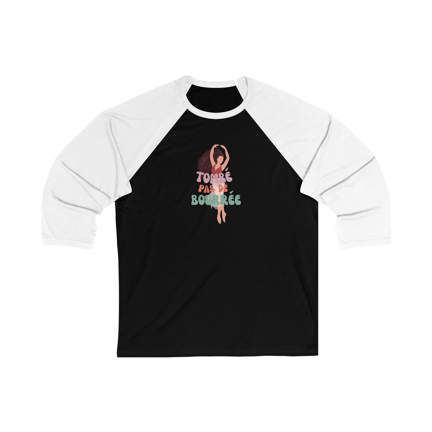 "Tombé Pas de Bourrée" Unisex 3/4 Sleeve Baseball Tee – Elegant Ballet Dance Shirt with Pretty Dancer Graphic for Ballet Lovers