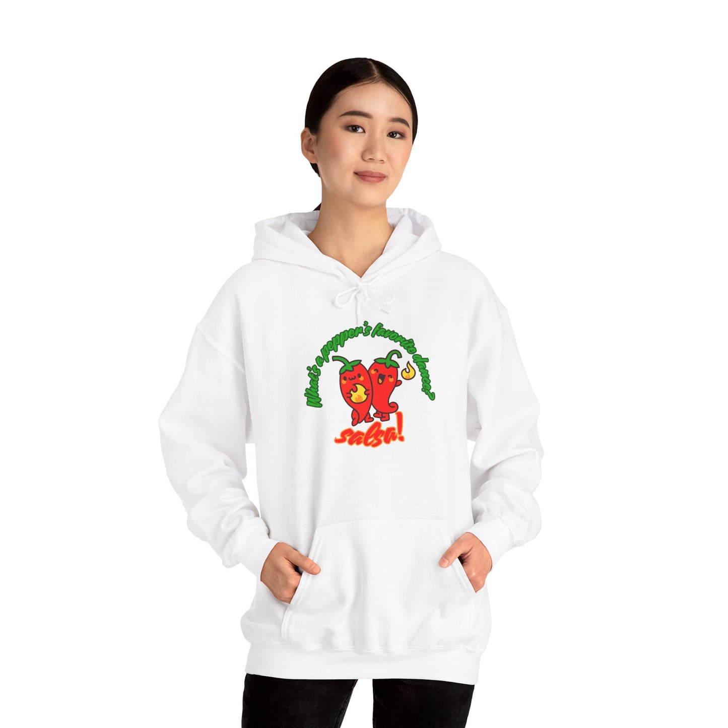 "What’s a Pepper’s Favorite Dance? Salsa!" Unisex Hooded Sweatshirt – Funny Dance Pun Hoodie with Cute Pepper Graphic for Dancers & Foodies