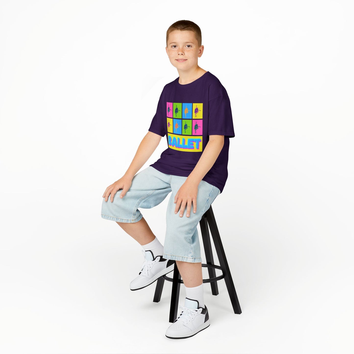 "Ballet" Youth Short Sleeve T-Shirt – Pop Art Inspired Design with Ballet Dancer Graphics – Dance Apparel for Kids