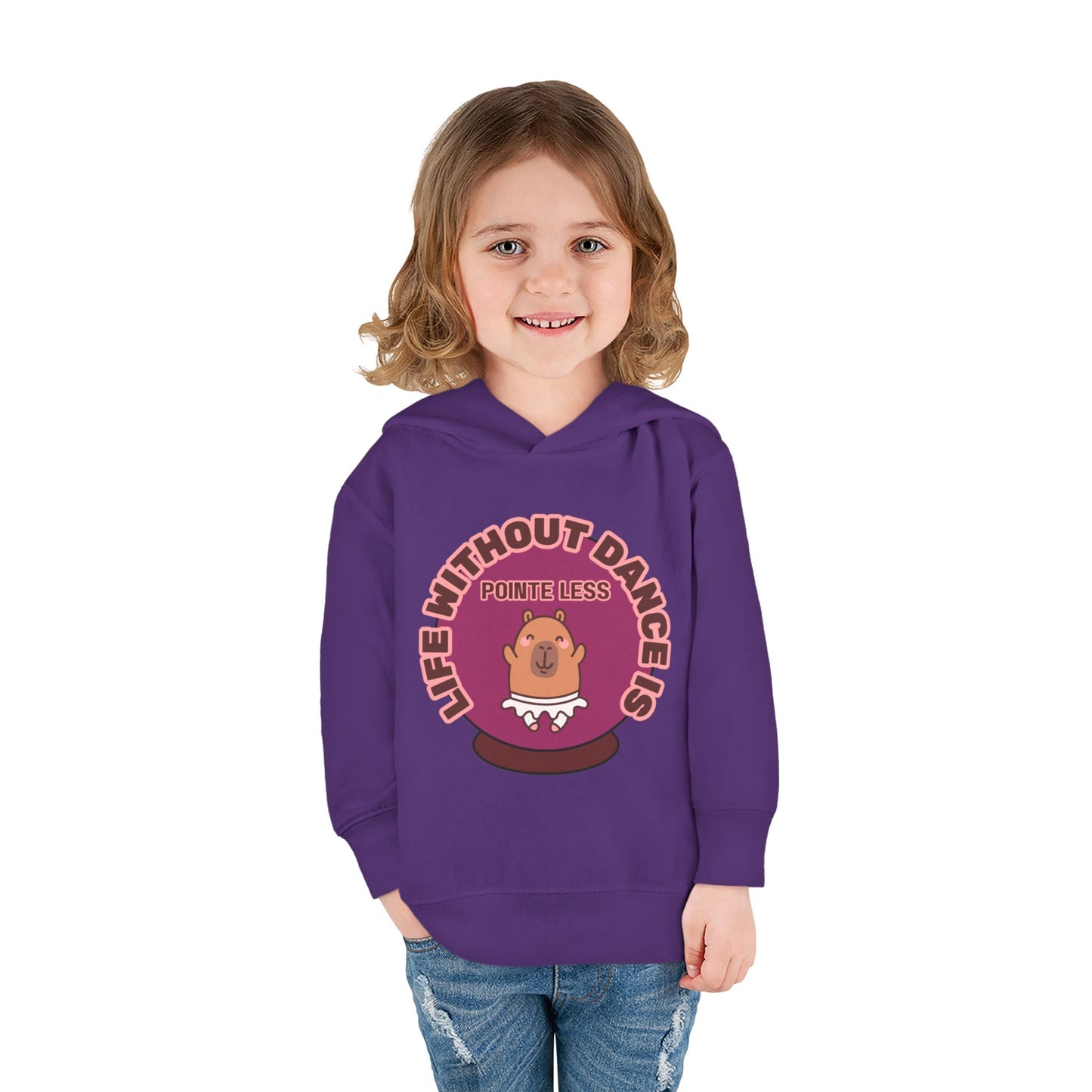"Life Without Dance Is Pointeless" Toddler Fleece Dance Hoodie – Cute Dancing Capybara Graphic Pullover for Kids