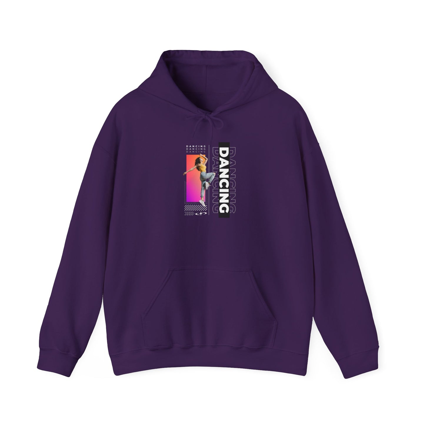 Dancing” Text with Streetwear-Style Female Dancer Graphic - Unisex Heavy Blend™ Hooded Sweatshirt – Cozy Dance Hoodie for Ballet & Hip-Hop Enthusiasts
