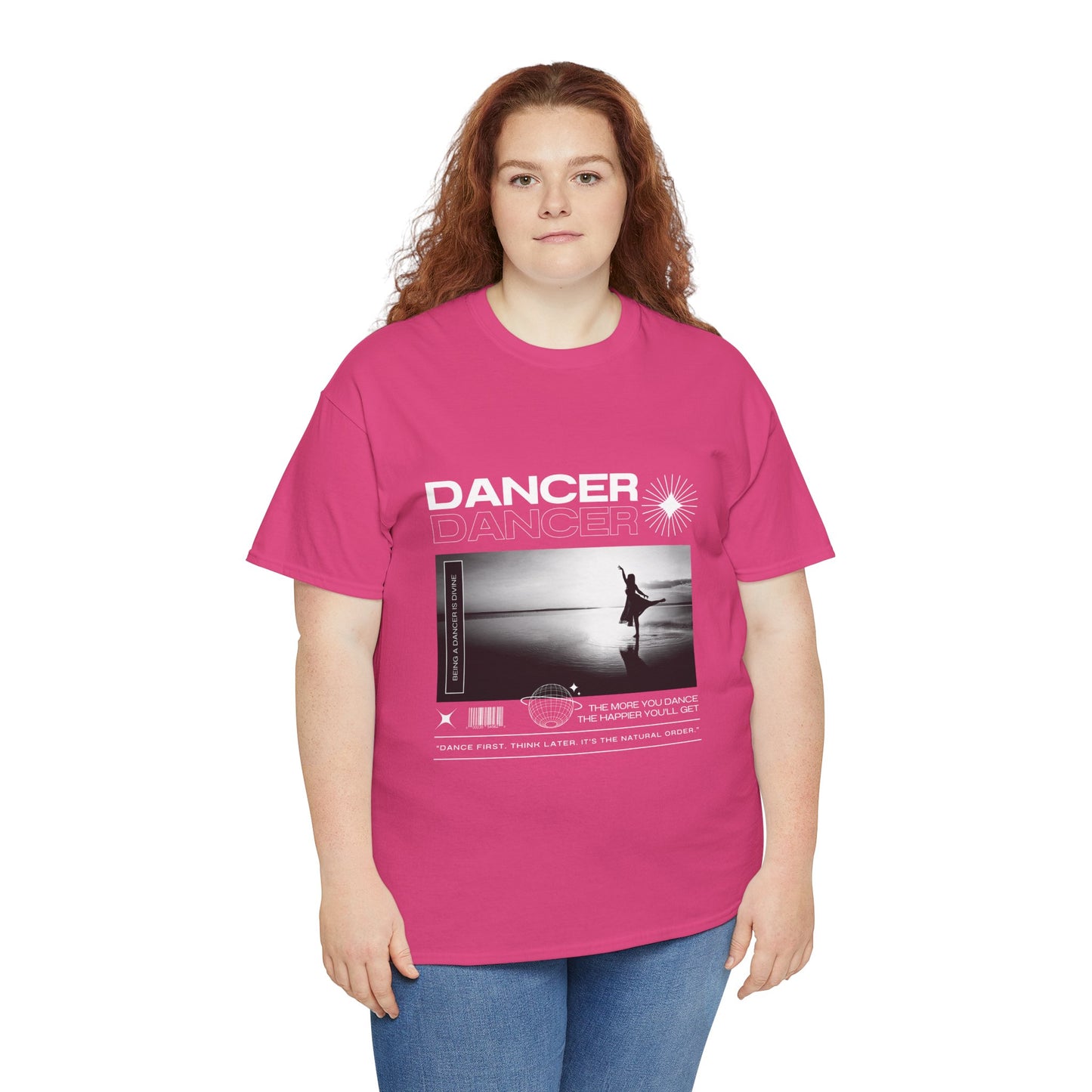 "Dancer" Arabesque Beach Scene Unisex Heavy Cotton Tee – Streetwear-Inspired Ballet Dance Graphic T-Shirt