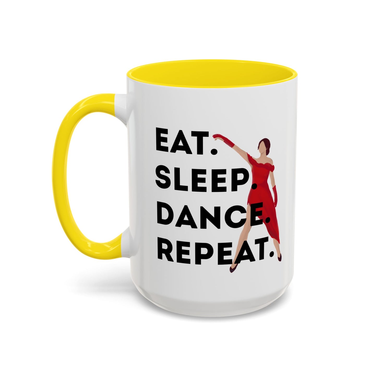 "Eat Sleep Dance Repeat" Accent Coffee Mug – Bold Dancer Graphic Ceramic Mug for Dance Lovers