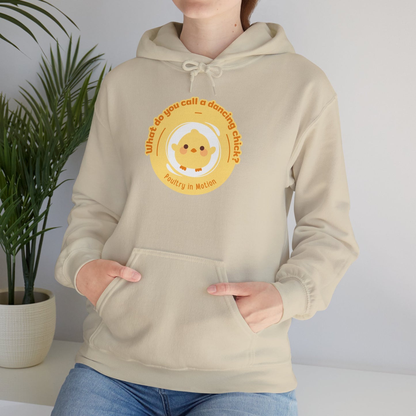 "What do you call a dancing chick? Poultry in Motion" Unisex Dance Hoodie – Funny Dancing Chick Graphic Sweatshirt for Dancers