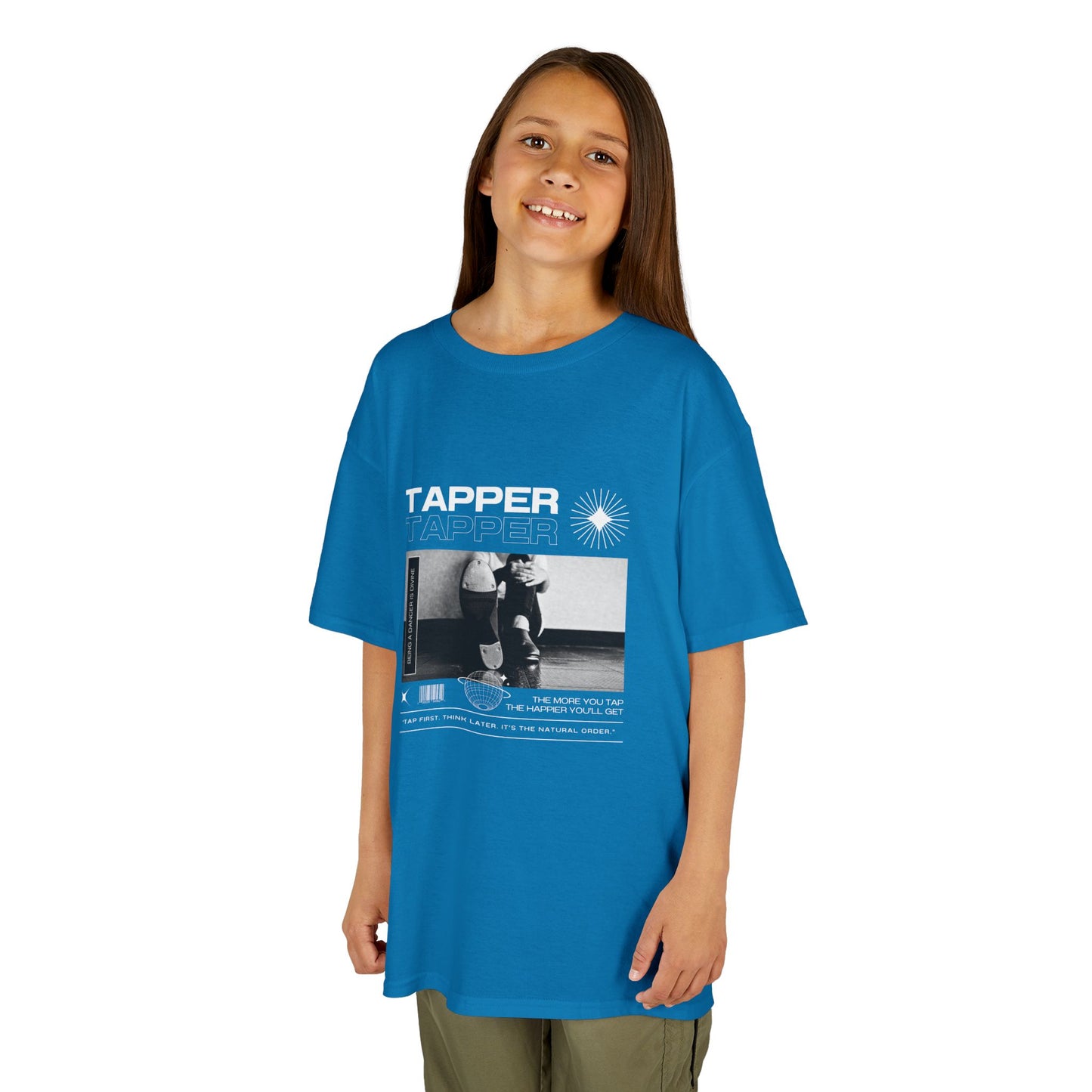 “Tapper” Youth Short Sleeve Tee – Streetwear-Inspired Tap Dance T-Shirt with Tap Shoes Graphic