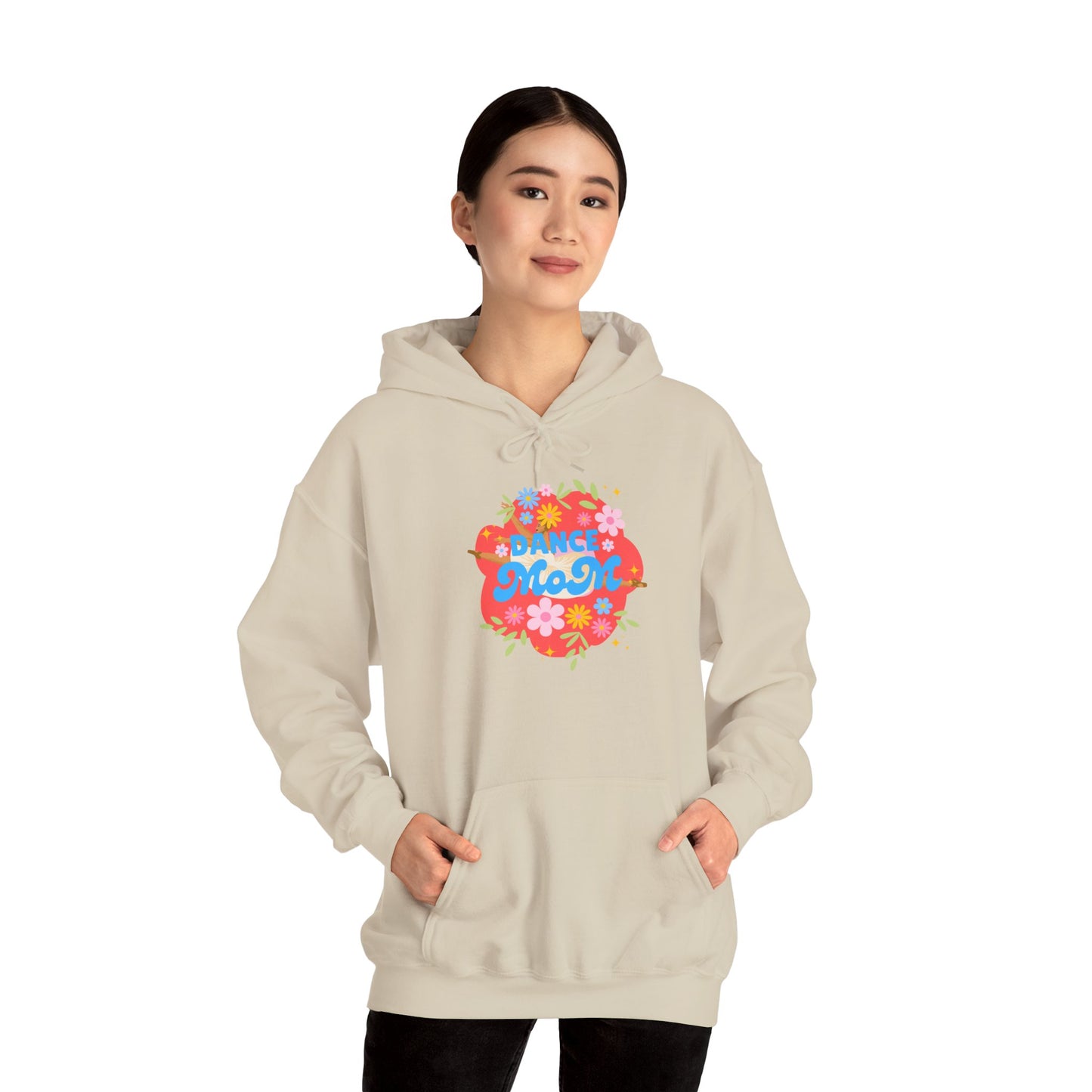 "Dance Mom" Superhero Hoodie – Floral Front Graphic & Fun Back Design | Unisex Hooded Sweatshirt for Proud Dance Parents
