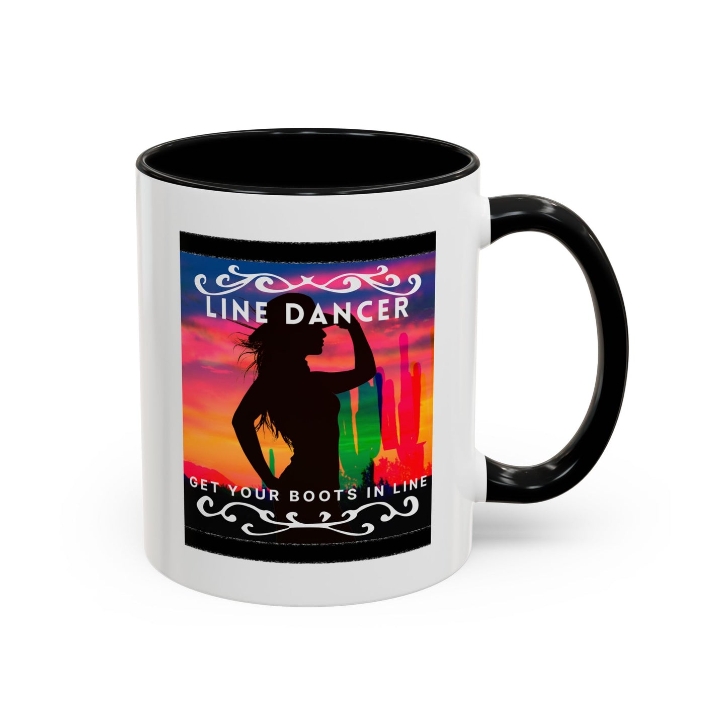 "Line Dancer" Accent Coffee Mug – Cute Cowgirl Graphic Ceramic Mug for Country Dance Lovers