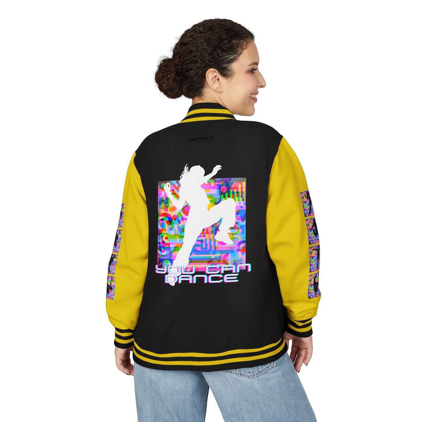 Levels Premium Collection Dance Letterman Jacket β Colorful Unisex Streetwear Varsity Jacket with "Levels Pictures Textures" Front and Dancer Silhouette Back Graphic
