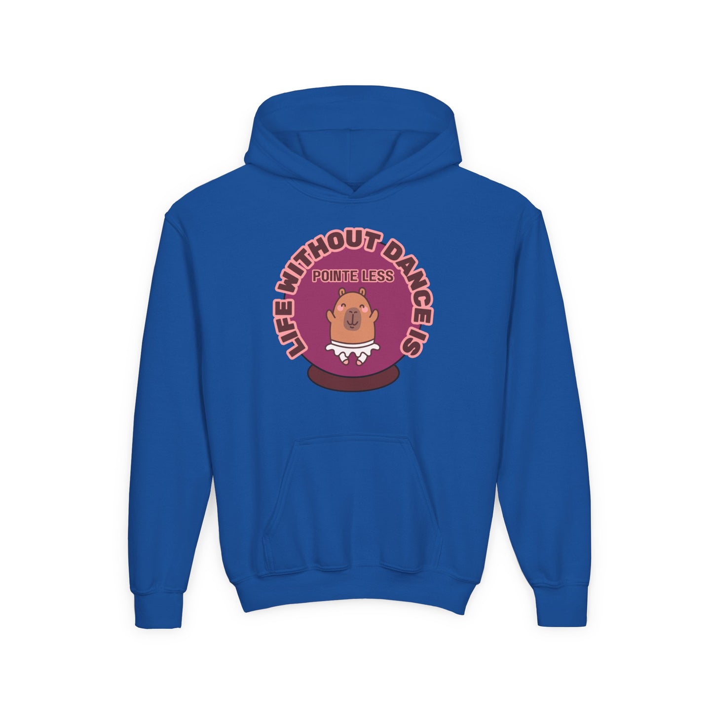 "Life Without Dance Is Pointeless" Youth Hooded Sweatshirt – Cute Dancing Capybara Graphic Hoodie for Kids and Teens