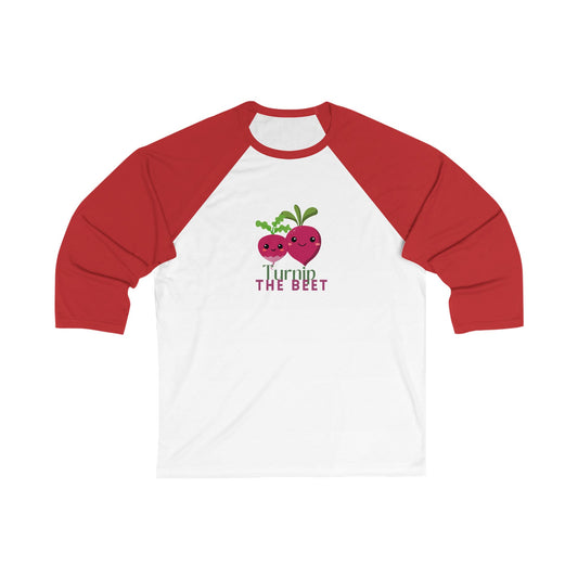 "Turnip the Beet" Dance Tee – Unisex 3/4 Sleeve Baseball Shirt with Cute Veggie Graphic | Funny Dance Pun Shirt