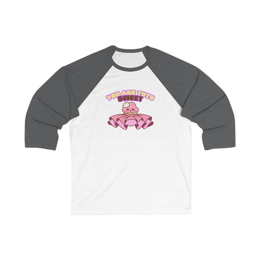 "You Are Tutu Sweet" Unisex 3/4 Sleeve Baseball Tee – Cute Dance Shirt with Kawaii Cupcake in Tutu Graphic for Dancers
