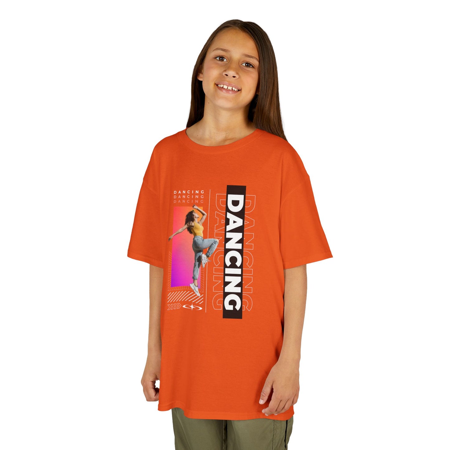 "Dancing" Youth Short Sleeve T-Shirt – Streetwear-Inspired Design with Female Dancer Graphic – Trendy Dance Apparel for Kids