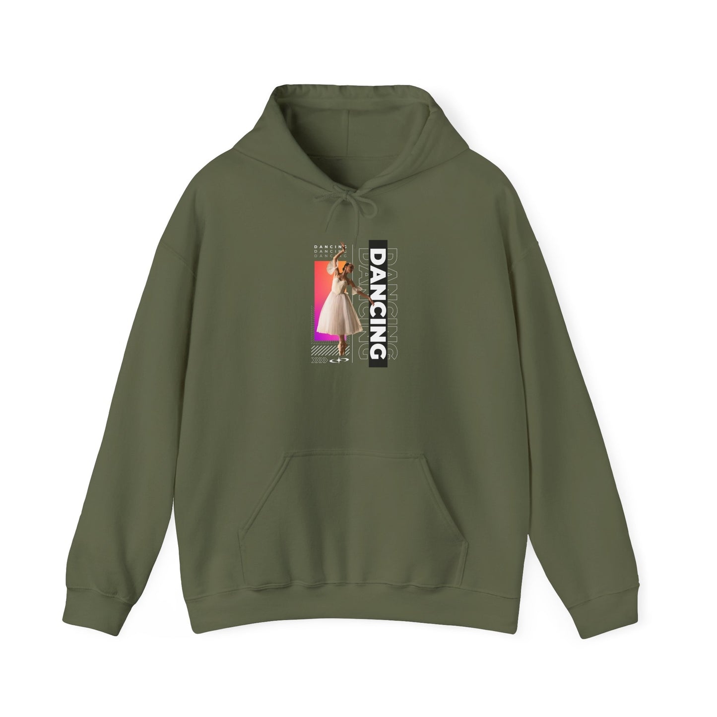 “Dancing” Text with Streetwear-Style Female Dancer Graphic - Unisex Heavy Blend™ Hooded Sweatshirt – Cozy Dance Hoodie for Ballet & Hip-Hop Enthusiasts