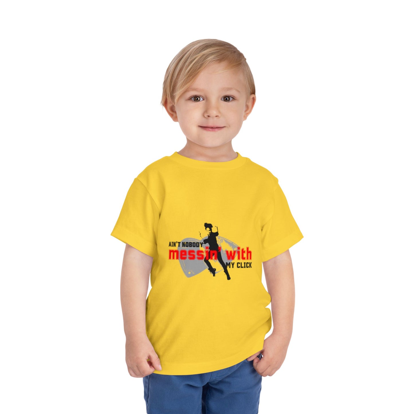 “Ain’t Nobody Messin’ With My Click” Toddler Short Sleeve T-Shirt – Tap Dance Graphic Tee with Tap Dancer Design for Kids