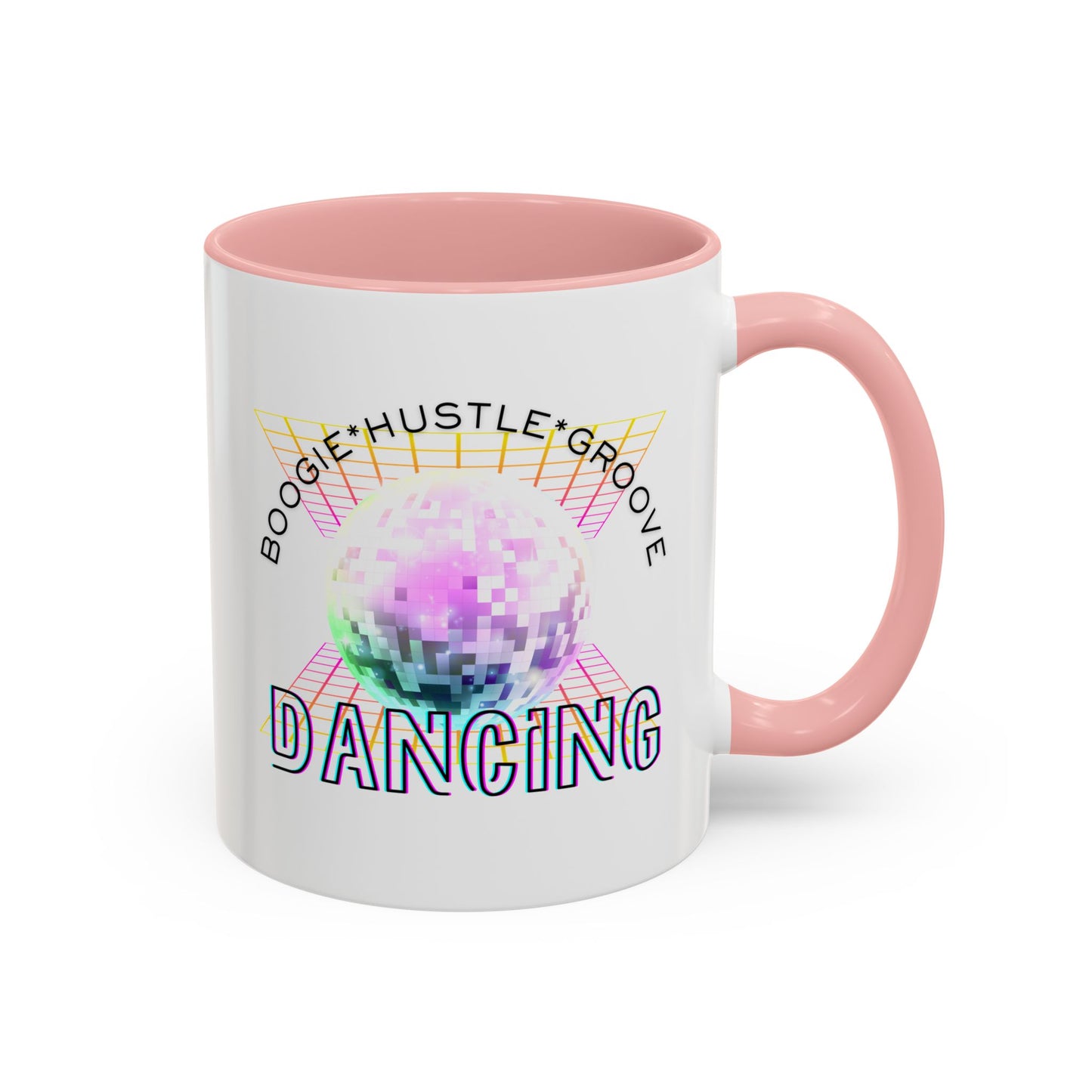 "Boogie, Hustle, Groove - Dancing" Disco Accent Coffee Mug – Fun Retro Dance Gift for Coffee Lovers