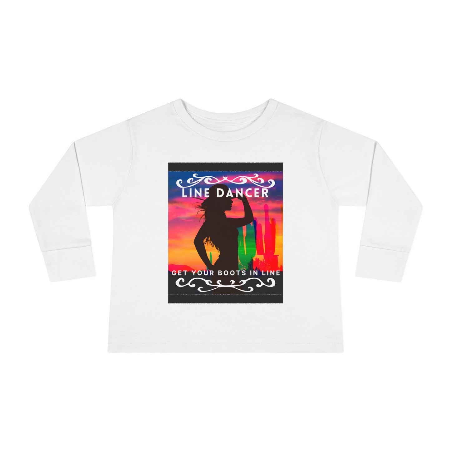 "Line Dancer – Get Your Boots in Line" Toddler Dance T-Shirt – Western-Inspired Long Sleeve Tee for Kids