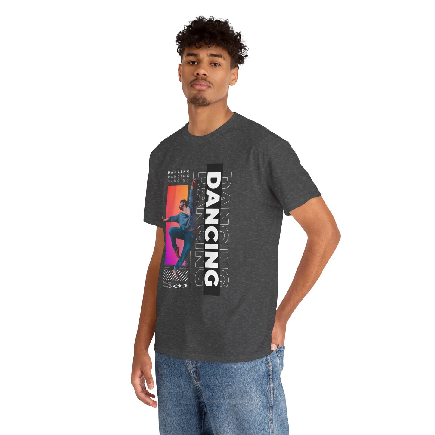 “Dancing” Streetwear-Inspired Male Dancer Unisex Heavy Cotton Tee – Urban Dance Graphic T-Shirt for Performers and Dance Lovers