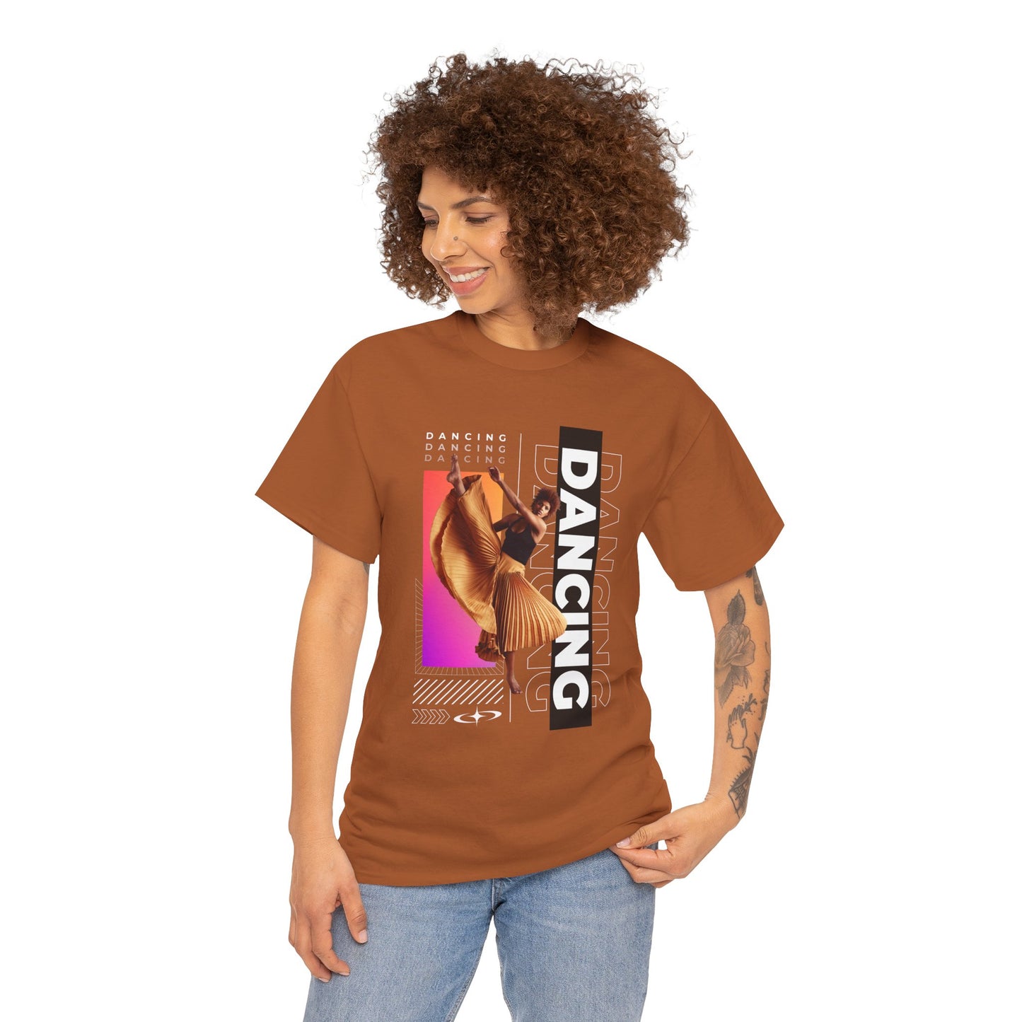 “Dancing” Streetwear-Inspired Female Dancer Unisex Heavy Cotton Tee – Urban Dance Graphic T-Shirt for Performers and Dance Lovers
