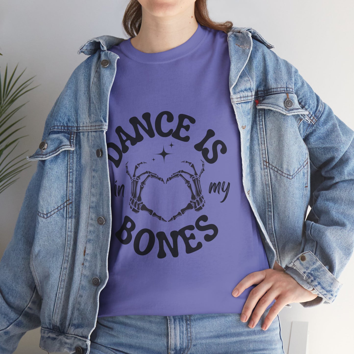 “Dance Is in My Bones” Halloween Dance T-Shirt with Cute Skeleton Heart Graphic - Unisex Heavy Cotton Tee