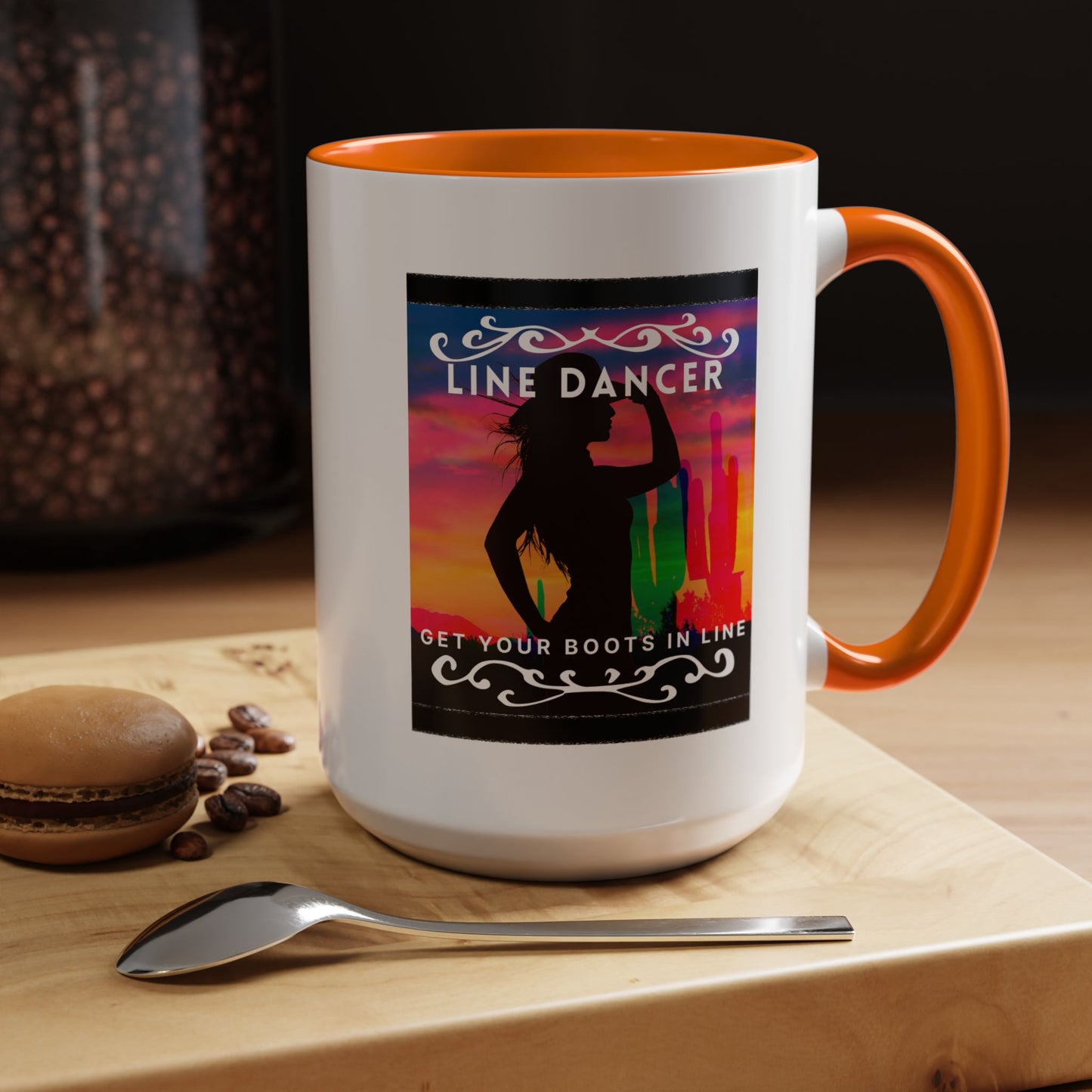 "Line Dancer" Accent Coffee Mug – Cute Cowgirl Graphic Ceramic Mug for Country Dance Lovers