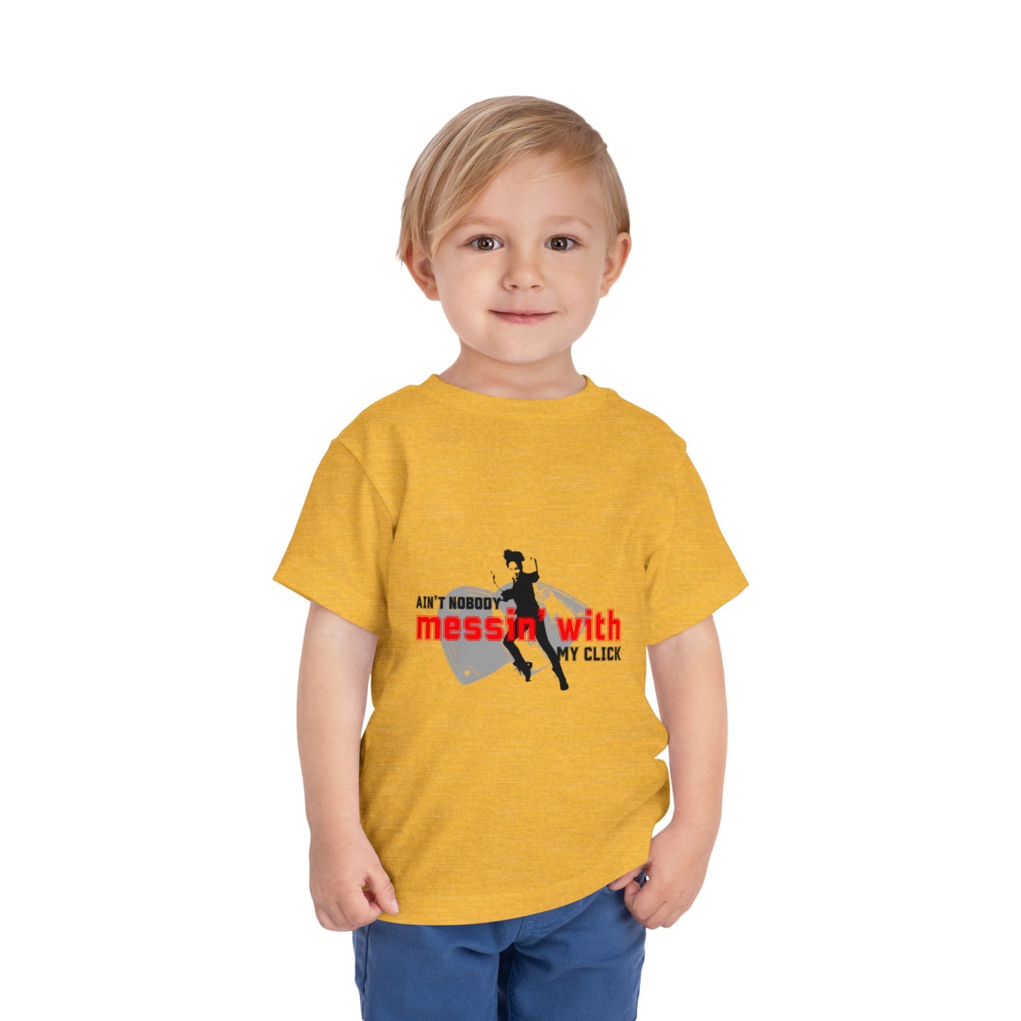 “Ain’t Nobody Messin’ With My Click” Toddler Short Sleeve T-Shirt – Tap Dance Graphic Tee with Tap Dancer Design for Kids