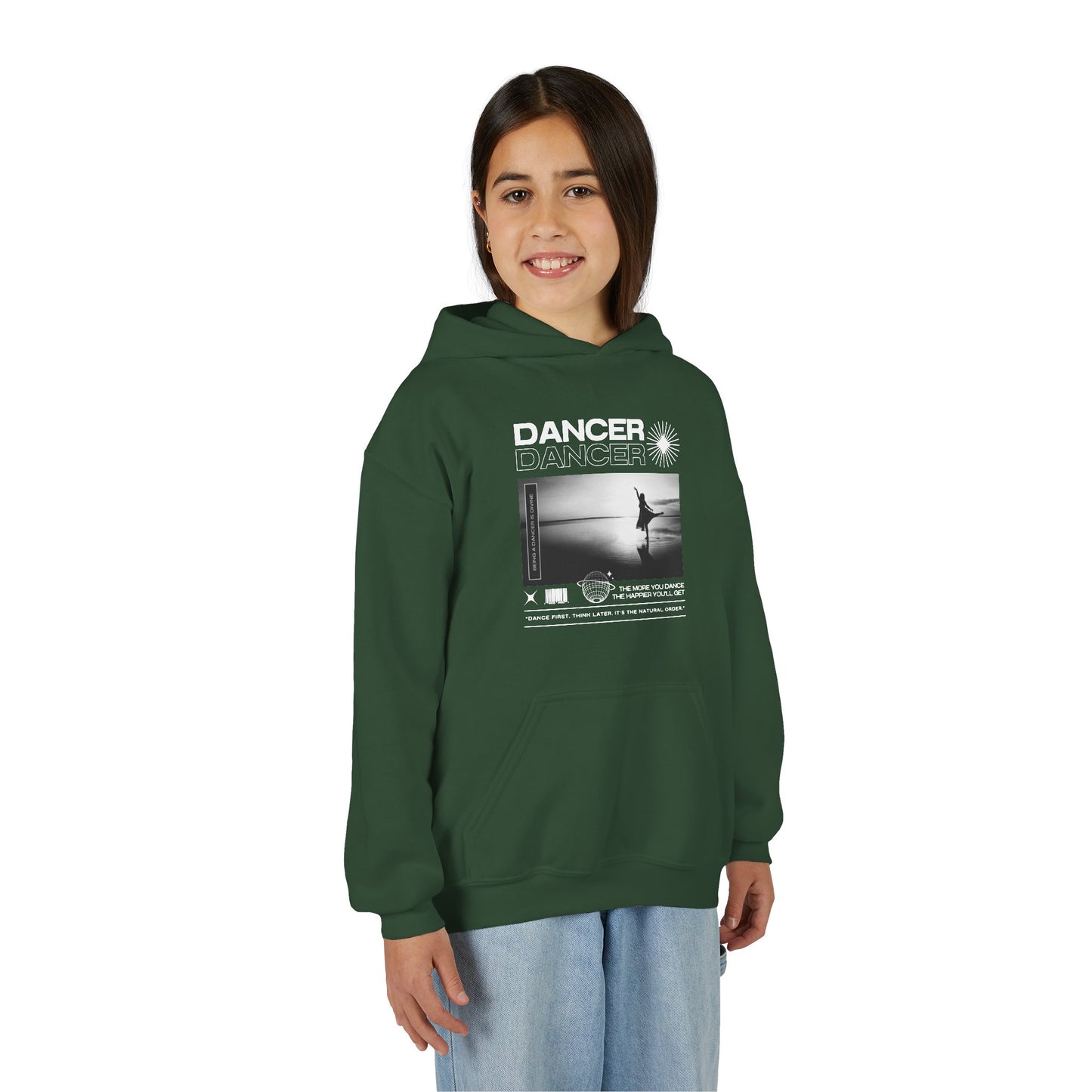 “Dancer” Arabesque on the Beach Graphic | Unisex Youth Hoodie – Streetwear-Inspired Ballet Dance Hoodie for Kids & Young Dancers