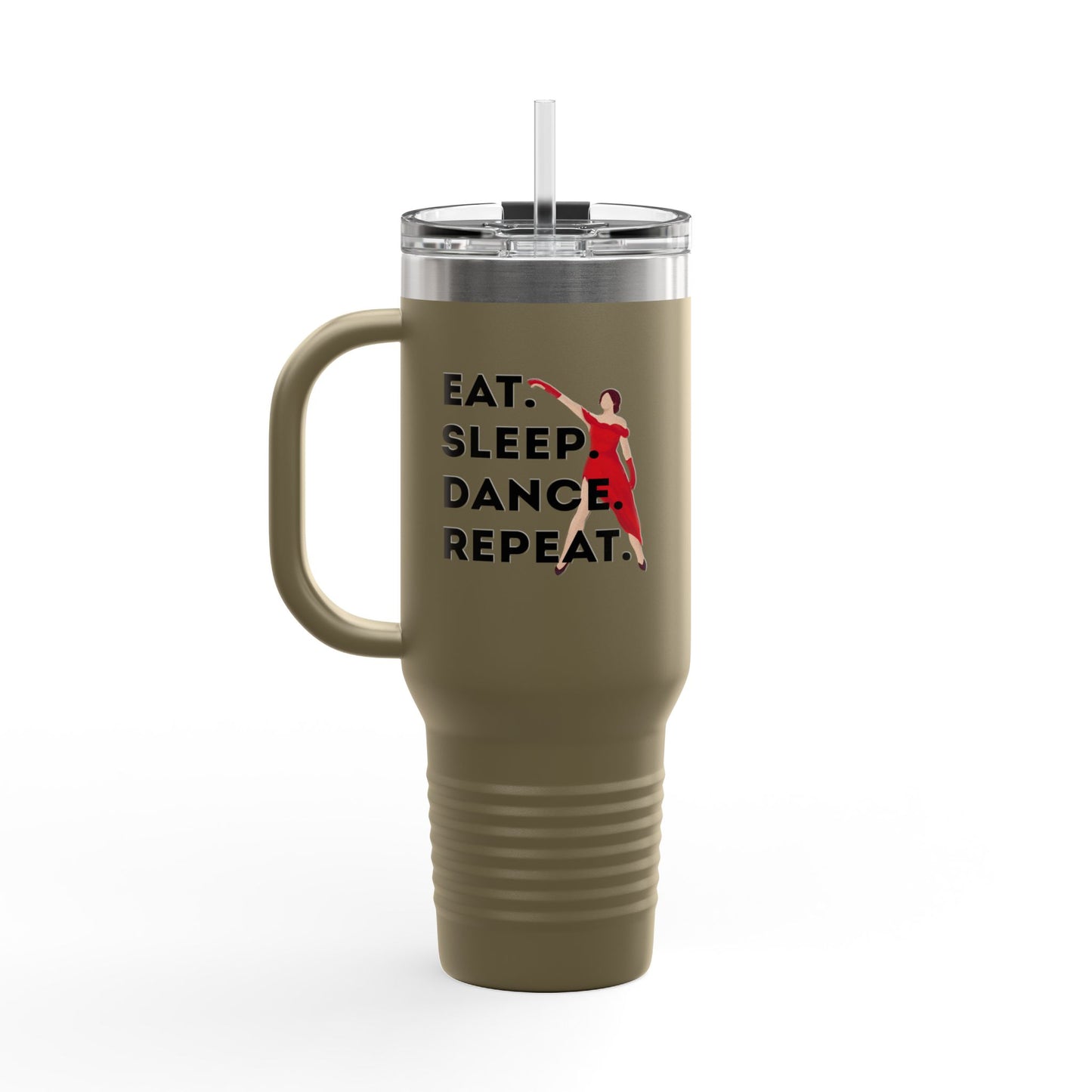 "Eat Sleep Dance Repeat" 40oz Insulated Travel Mug – Bold Dancer Graphic | Dance-Themed Stainless Steel Tumbler for Hot & Cold Drinks