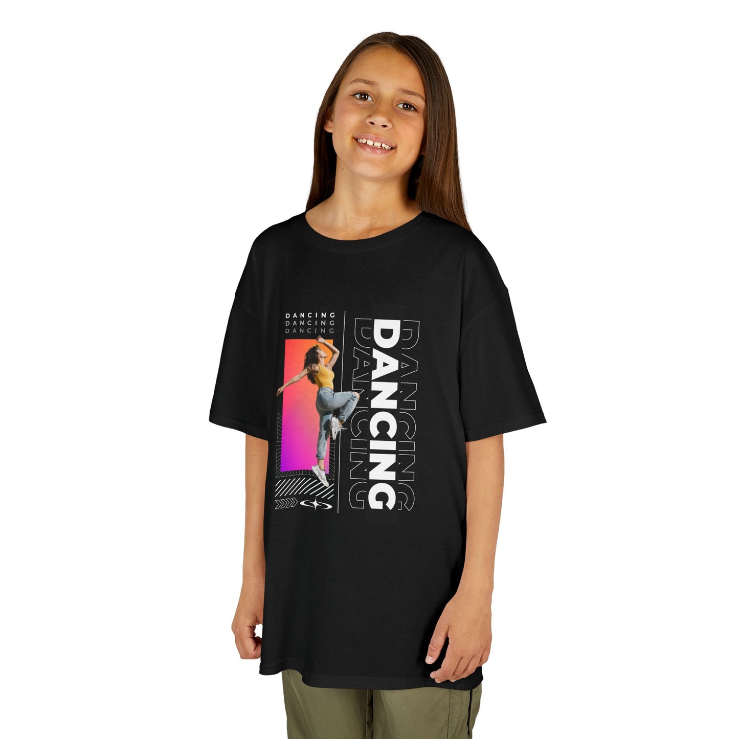 "Dancing" Youth Short Sleeve T-Shirt – Streetwear-Inspired Design with Female Dancer Graphic – Trendy Dance Apparel for Kids