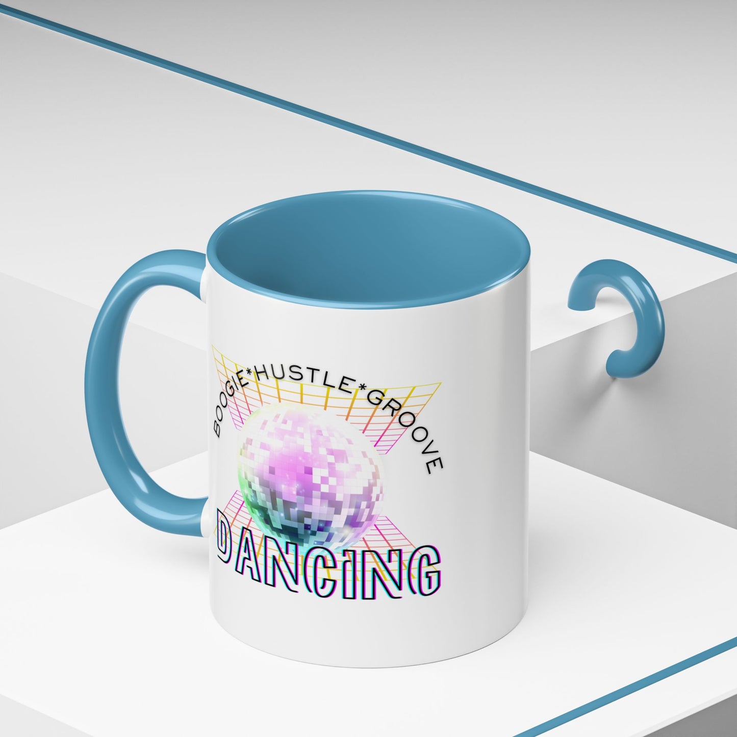"Boogie, Hustle, Groove - Dancing" Disco Accent Coffee Mug – Fun Retro Dance Gift for Coffee Lovers