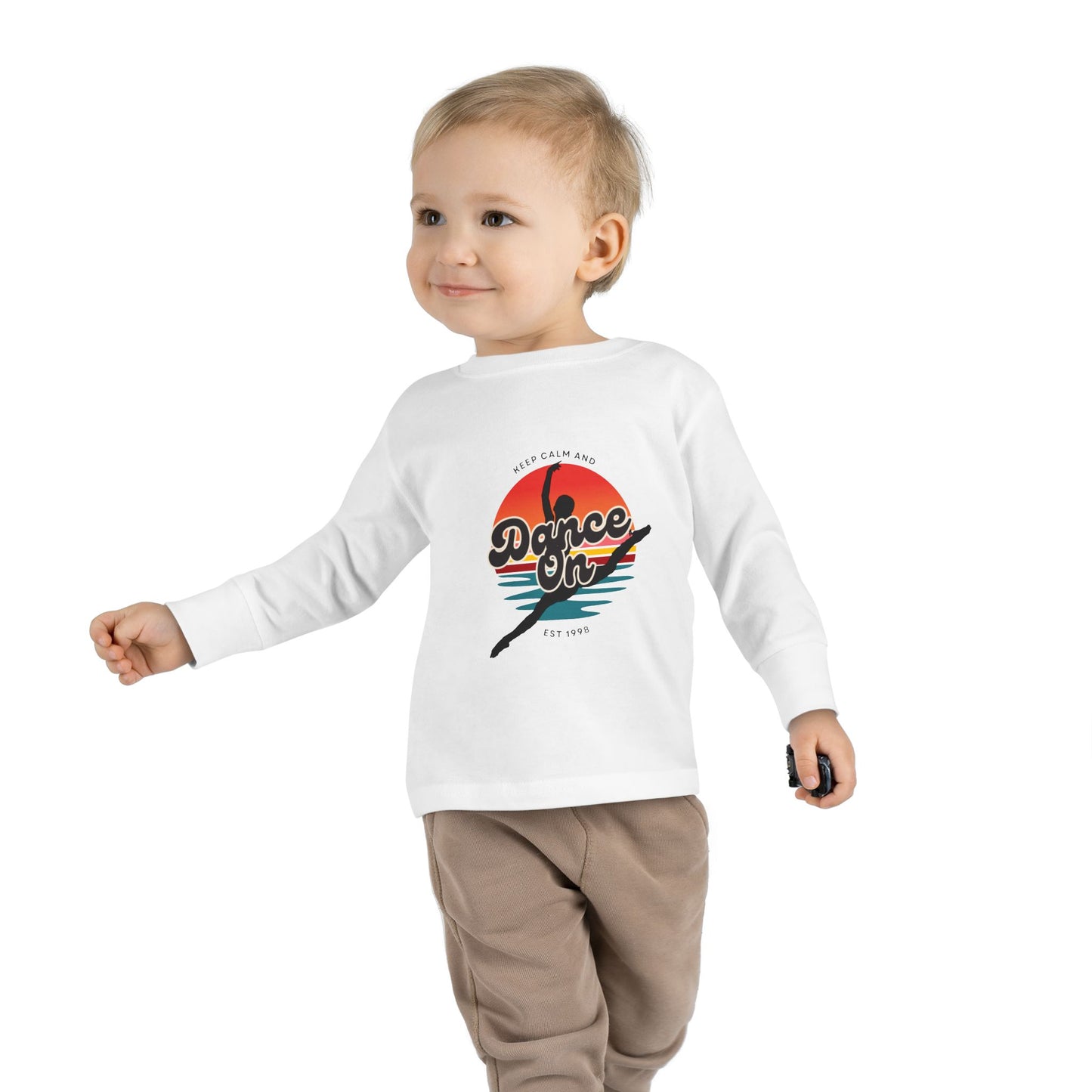 "Keep Calm and Dance On" Toddler Dance T-Shirt – Retro Graphic Long Sleeve Tee for Kids