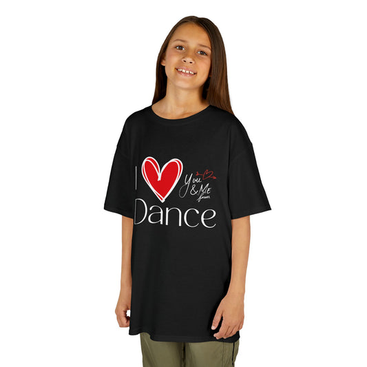 "I Love Dance" Youth Short Sleeve Tee – Hand-Drawn Heart & Note Graphic Dance Lover T-Shirt
