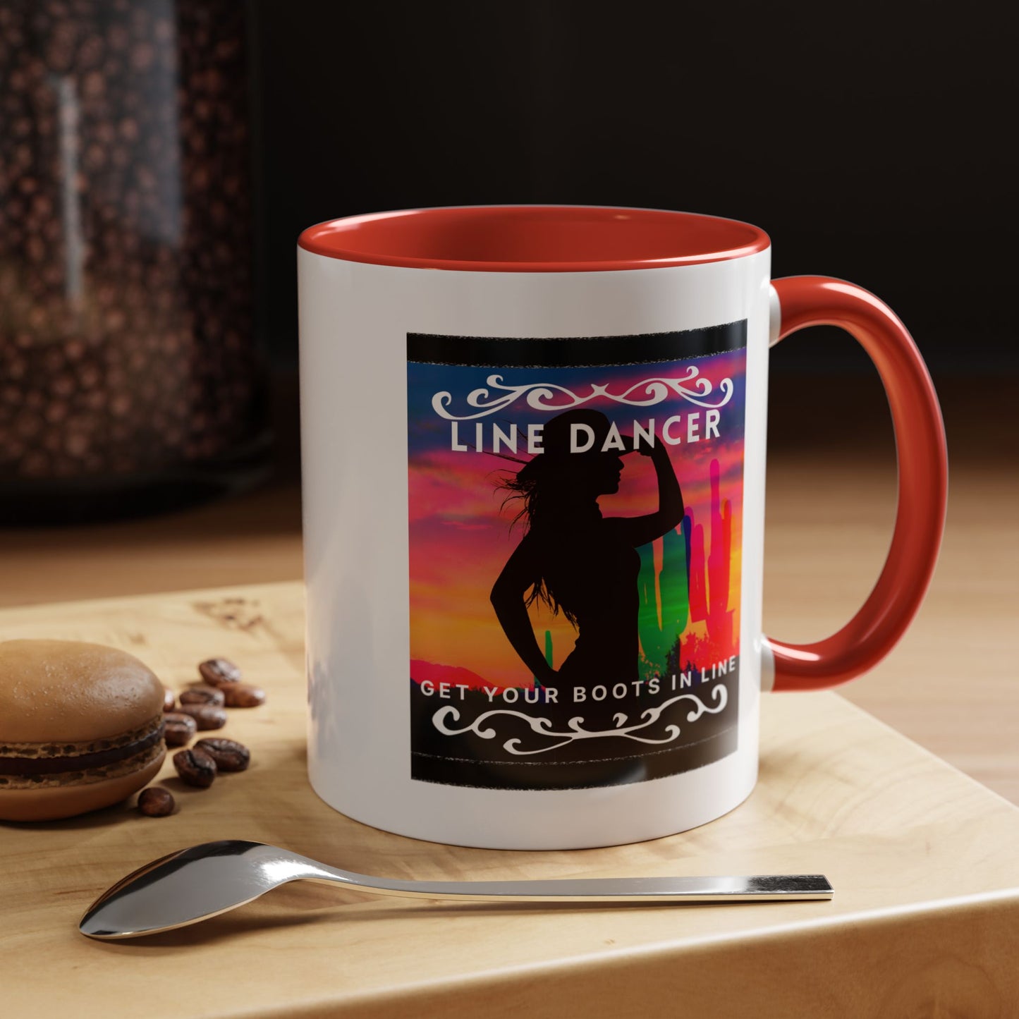 "Line Dancer" Accent Coffee Mug – Cute Cowgirl Graphic Ceramic Mug for Country Dance Lovers