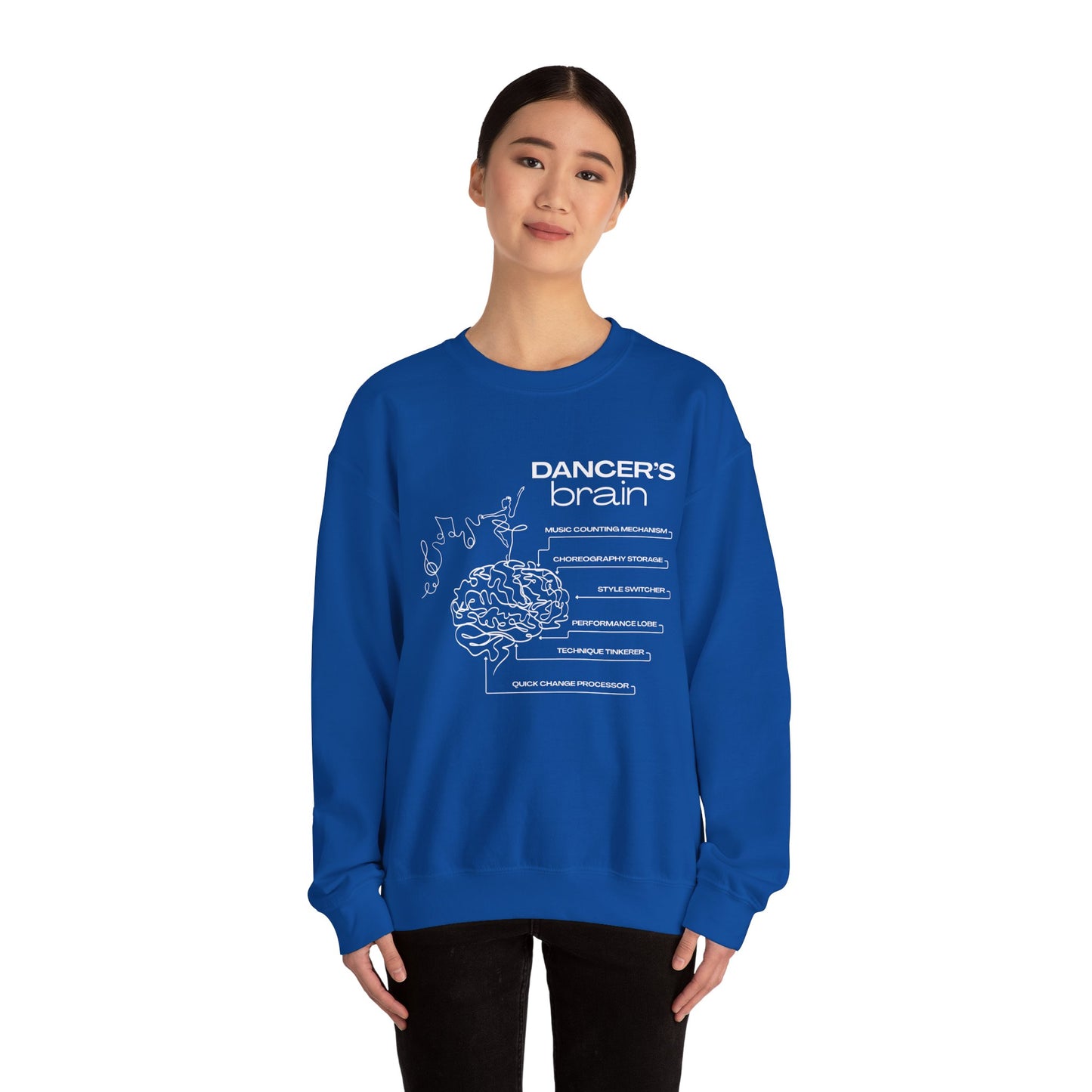 “Dancer’s Brain” Funny Dance Anatomy Sweatshirt – Unisex Heavy Blend Crewneck with Optional Name or Studio Personalization