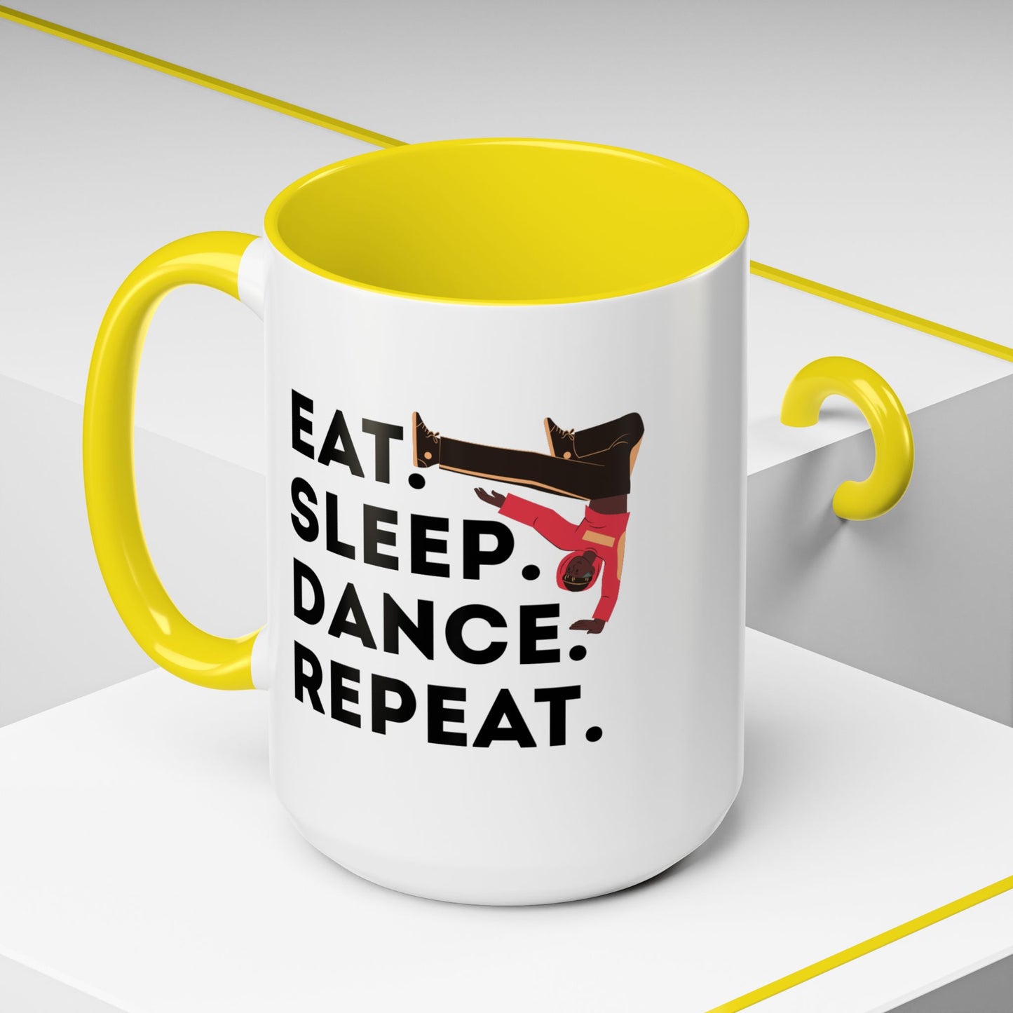 "Eat Sleep Dance Repeat" Accent Coffee Mug – Bold B-Boy Graphic Ceramic Mug for Hip Hop Dancers