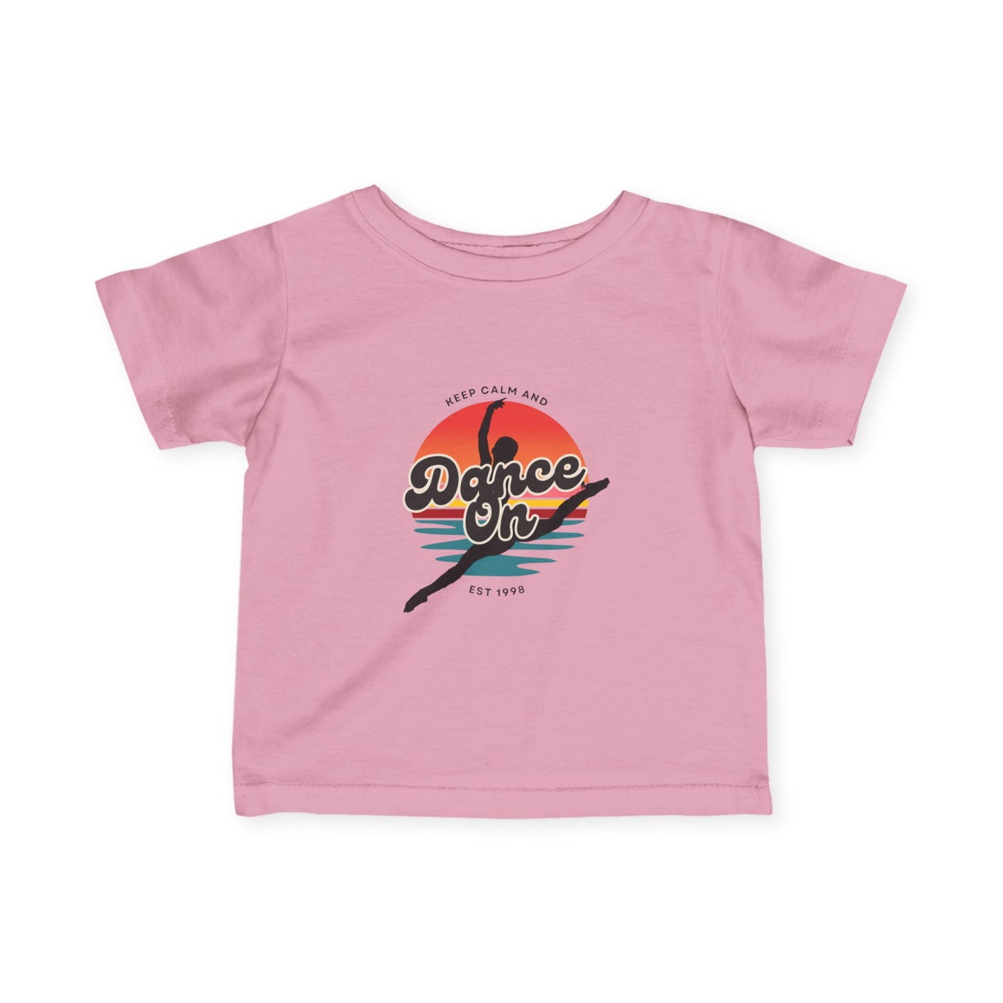 "Keep Calm and Dance On" Retro Dance Graphic Infant Fine Jersey Tee – Cute Baby Dance T-Shirt for Future Tiny Dancers