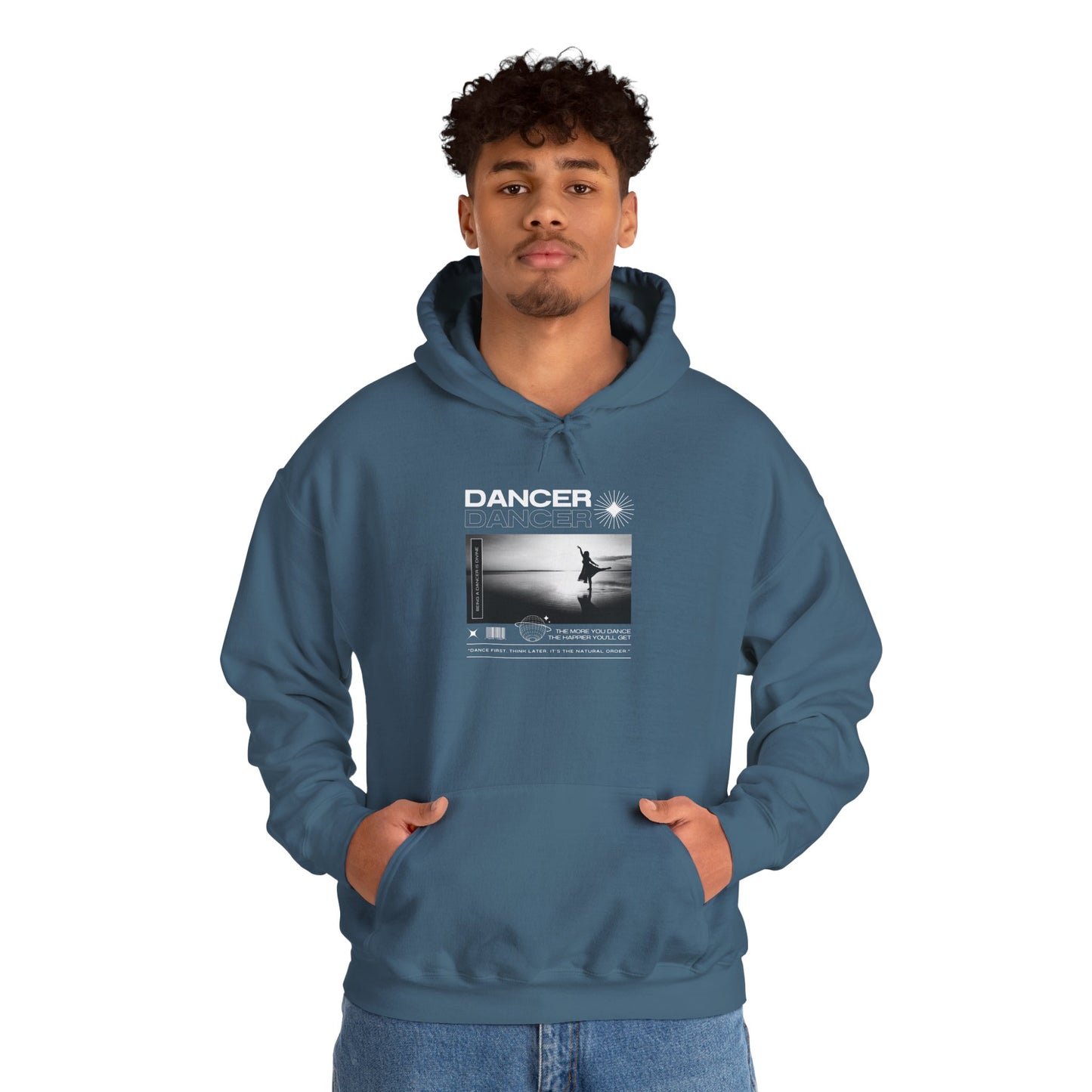 “Dancer” Arabesque on the Beach Graphic | Streetwear-Inspired Dance Hoodie for Ballet & Beach Lovers - Unisex Heavy Blend™ Hoodie