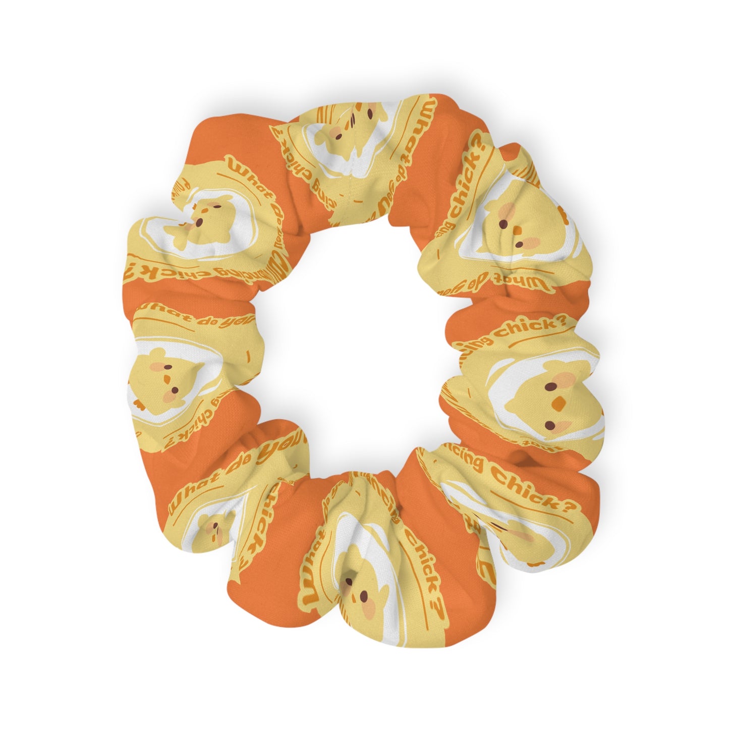 “What do you call a dancing chick? Poultry in Motion” Scrunchie – Funny Dance Pun Hair Accessory with Cute Dancing Chicken Graphic