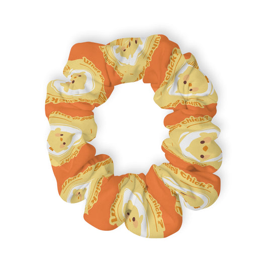 “What do you call a dancing chick? Poultry in Motion” Scrunchie – Funny Dance Pun Hair Accessory with Cute Dancing Chicken Graphic