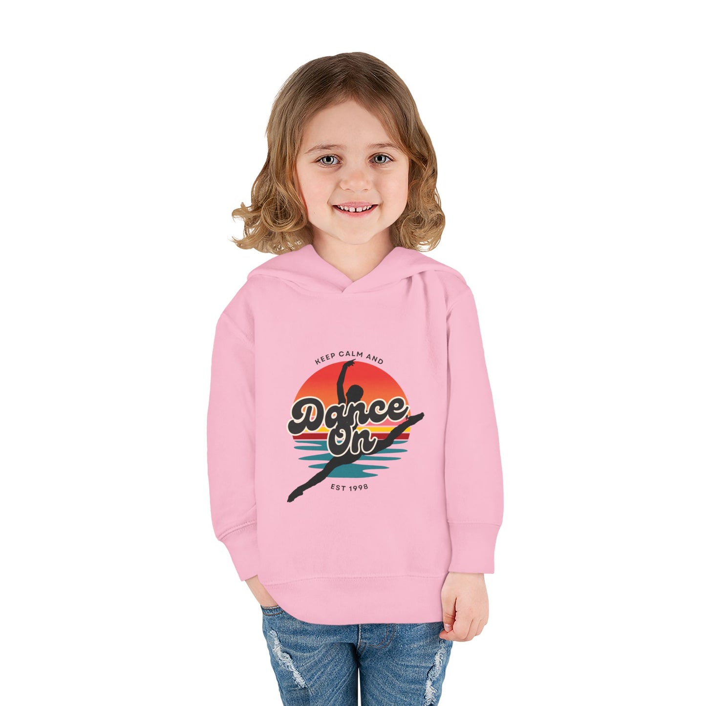 “Keep Calm and Dance On” Toddler Fleece Hoodie – Retro Dancer Graphic Sweatshirt for Little Movers