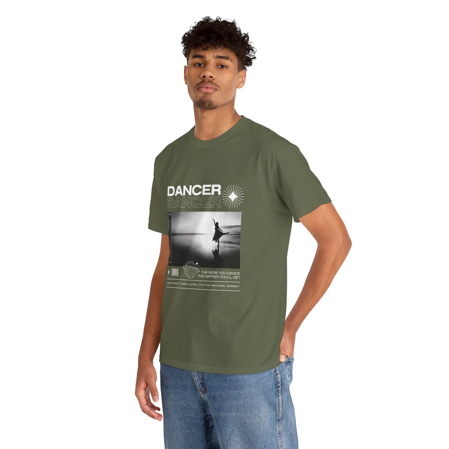 "Dancer" Arabesque Beach Scene Unisex Heavy Cotton Tee – Streetwear-Inspired Ballet Dance Graphic T-Shirt