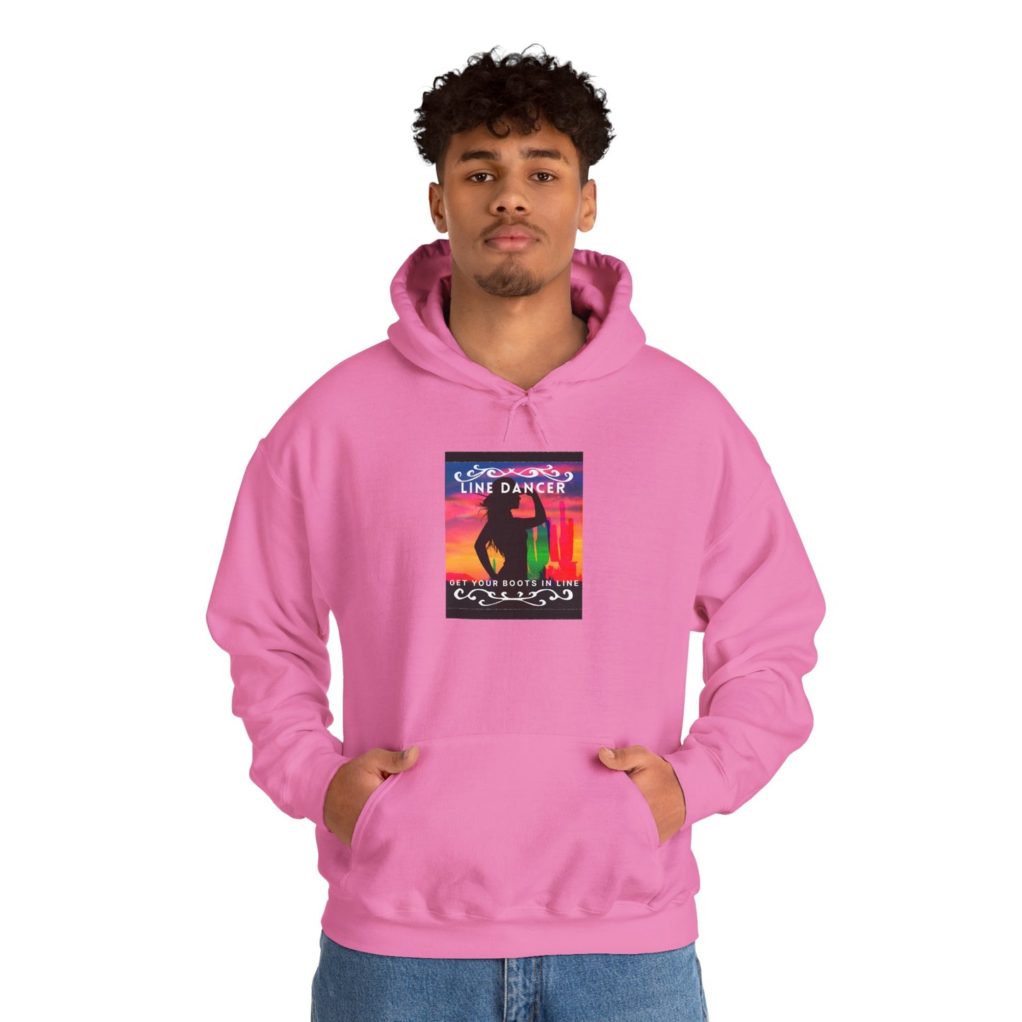 "Line Dancer, Get Your Boots in Line" Western-Inspired Graphic – Unisex Heavy Blend™ Hooded Sweatshirt
